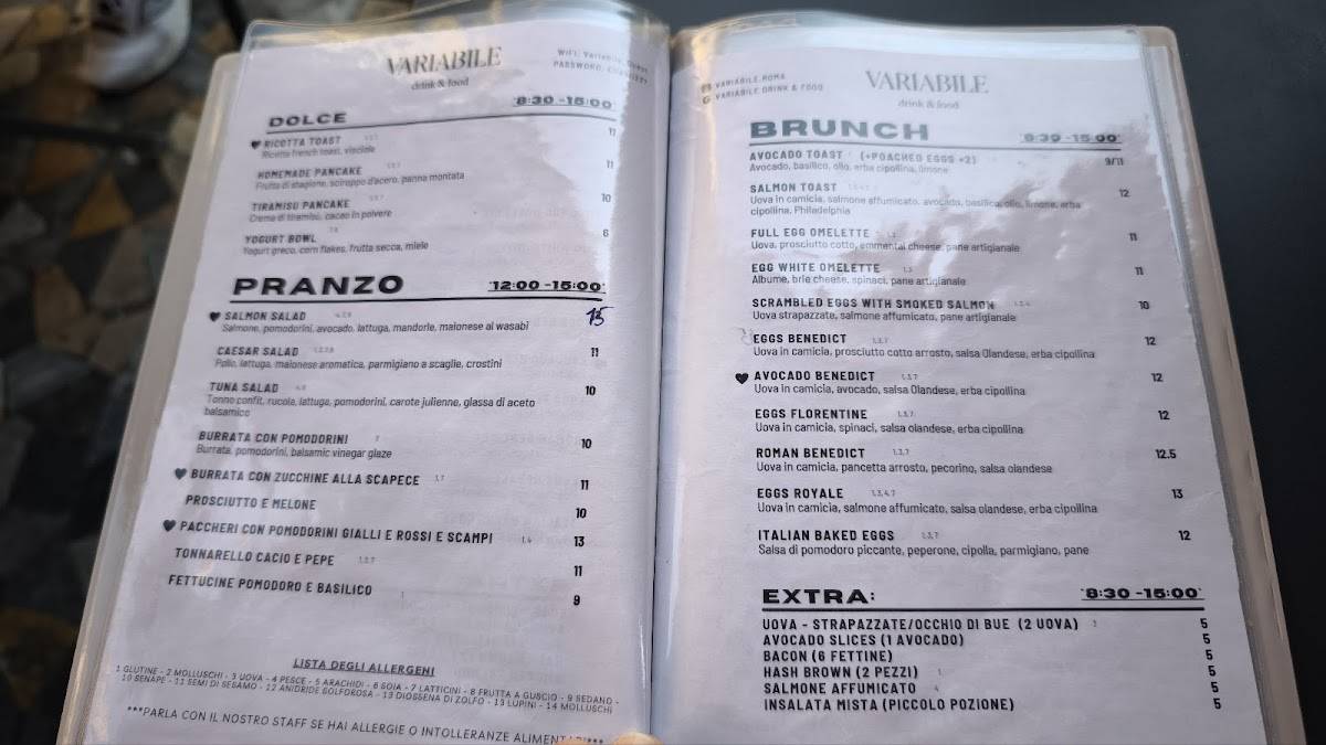 Menu de Variabile Drink & Food