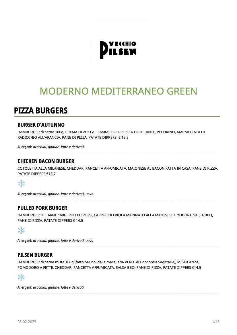 Menu di Vecchio Pilsen 