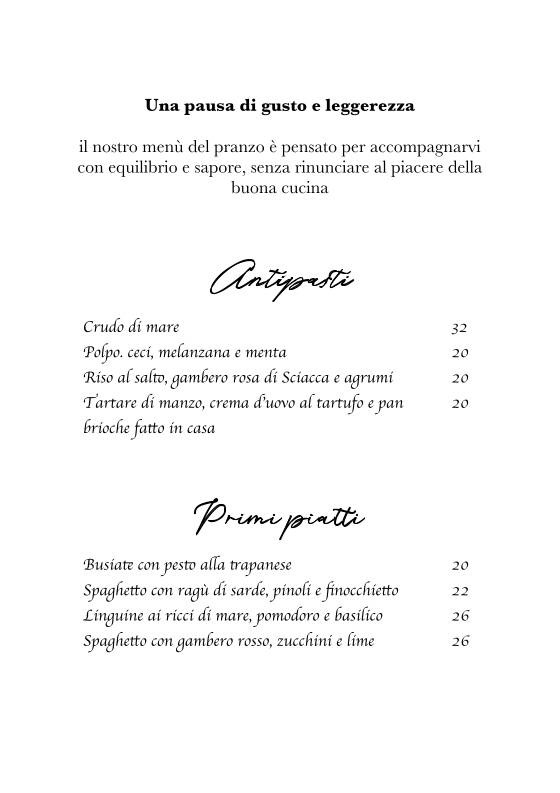 Menu di Vela Ristorante - True Mediterranean Taste