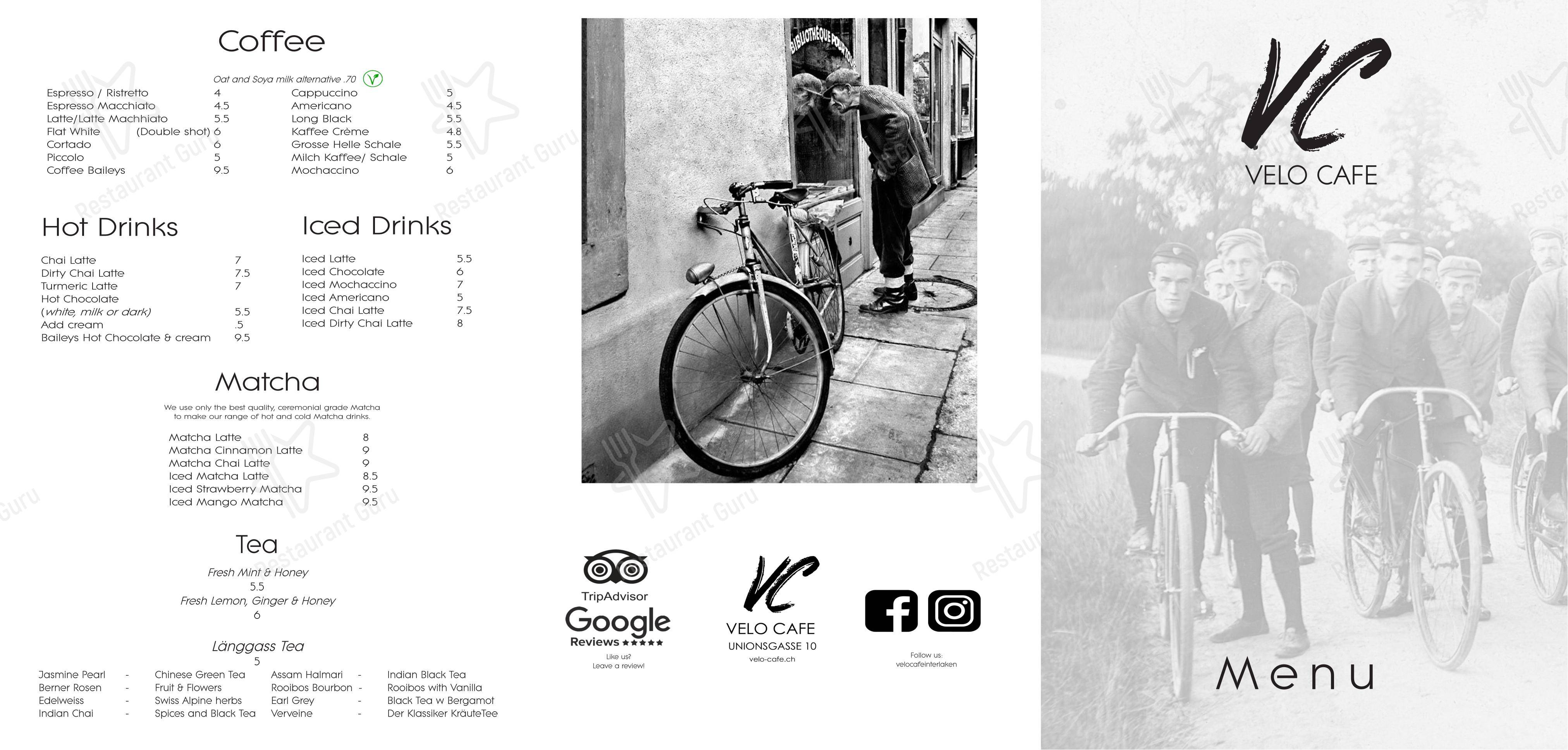 Velo Cafe in Interlaken - Основное меню