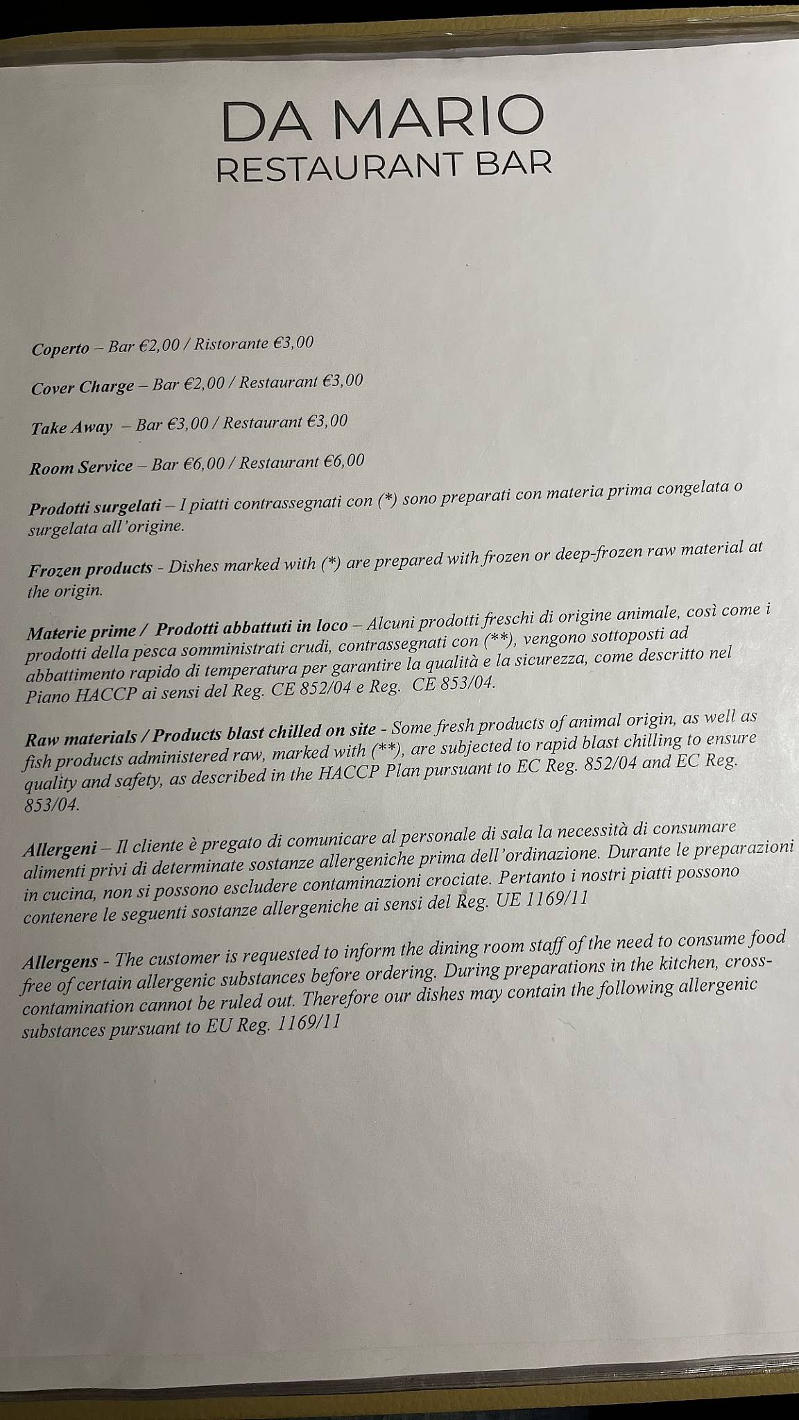 Menu di Da Mario Ristorante 