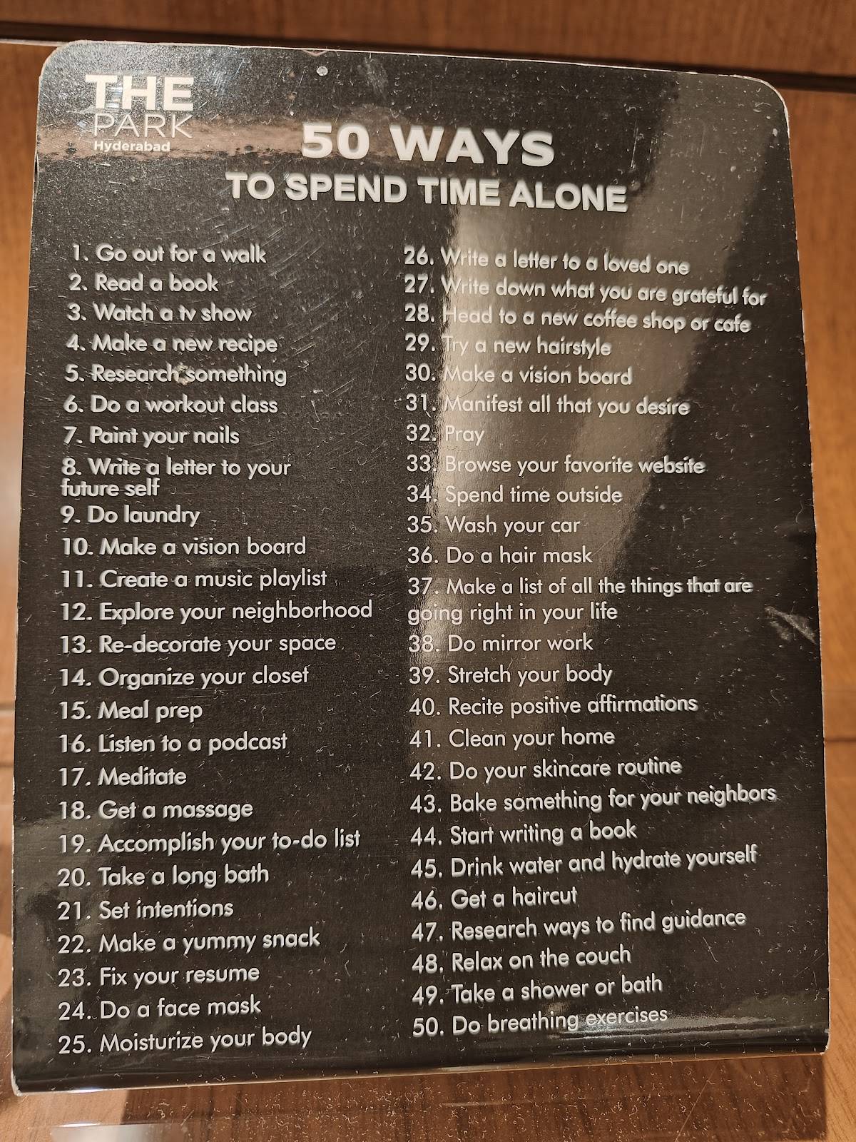 Verandah - The Park menu