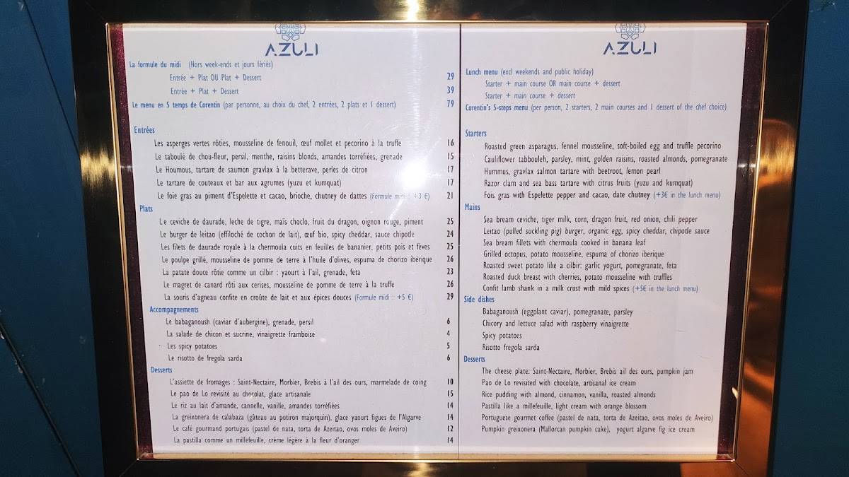 Menu de AZULI