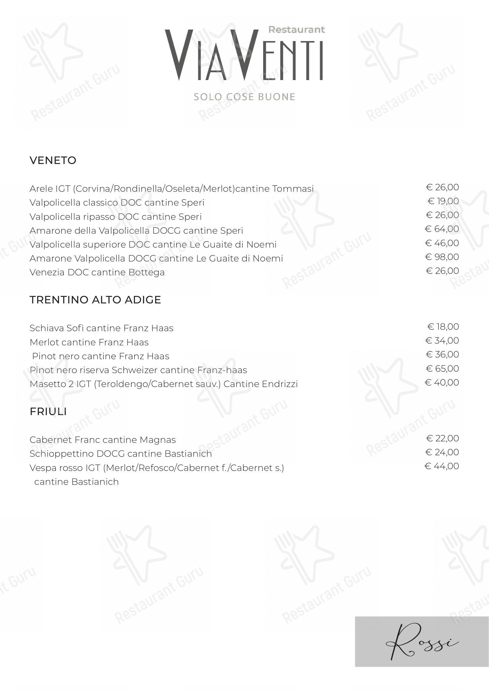 Menu di Restaurant ViaVenti - Основное меню