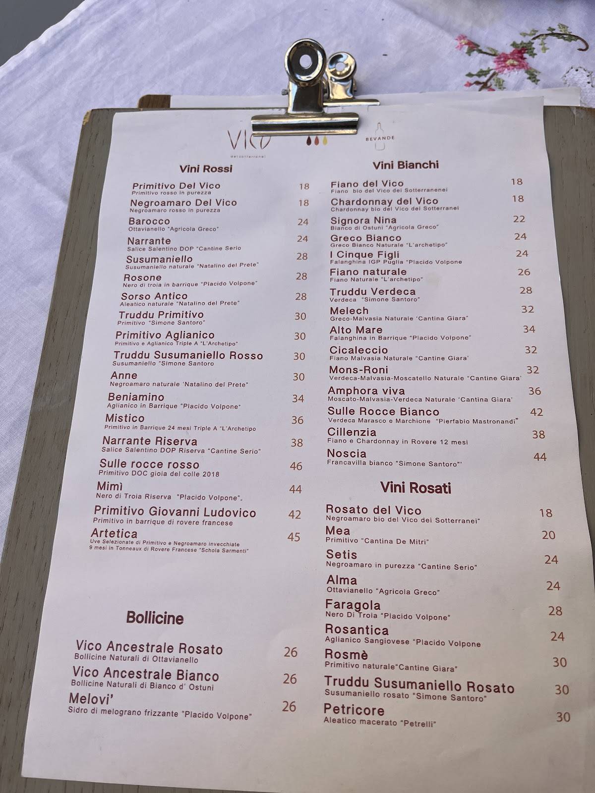 Menu di Vico dei Sotterranei 