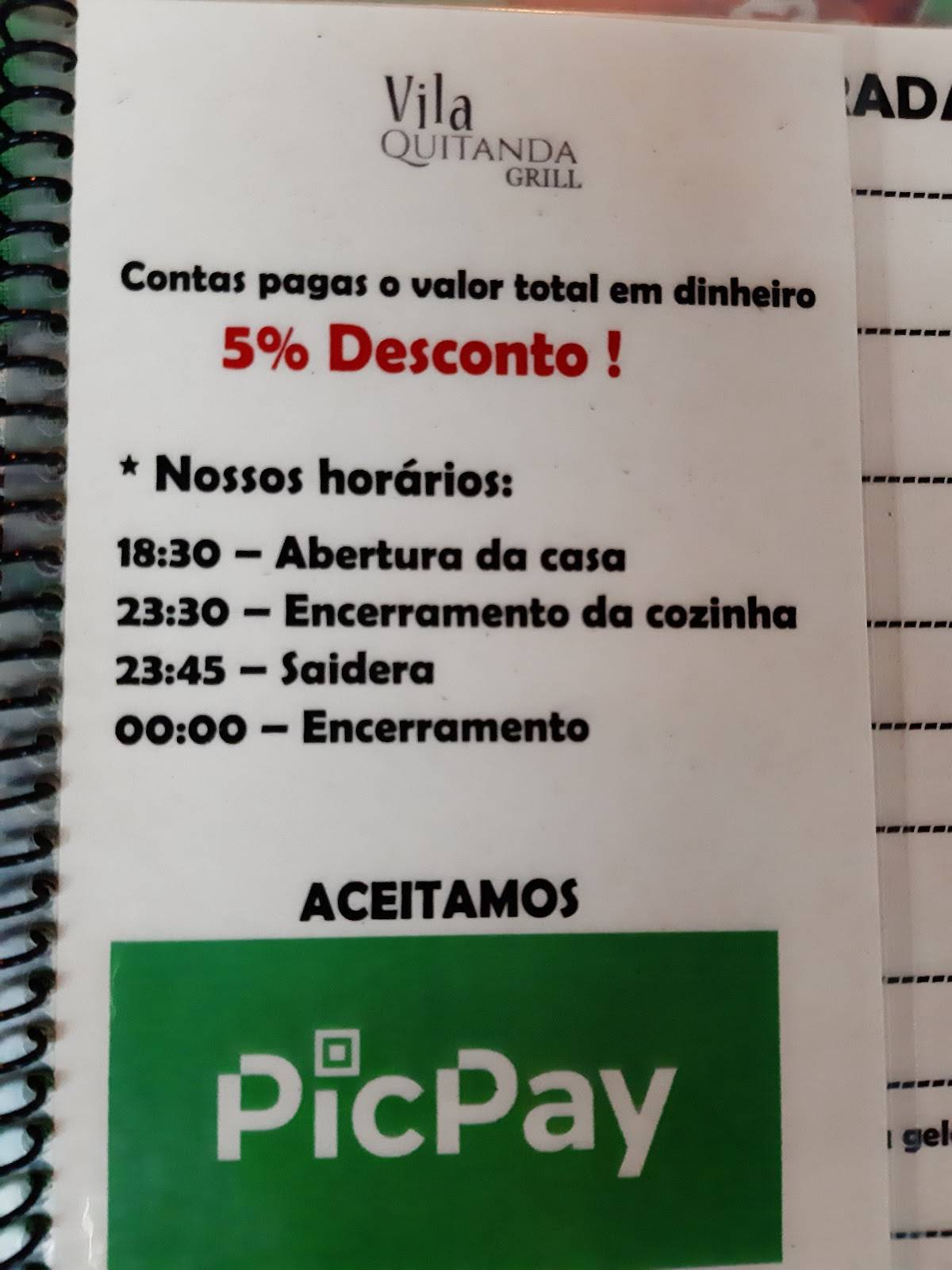 Vila Quitanda cardápio