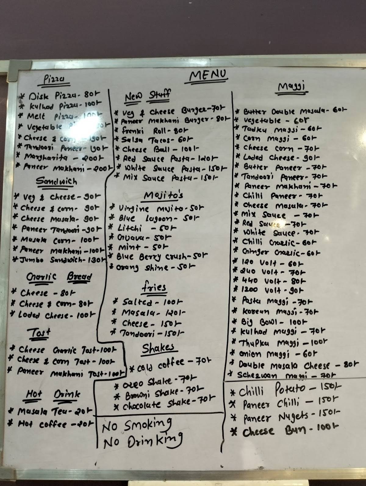 Vintage cafe menu