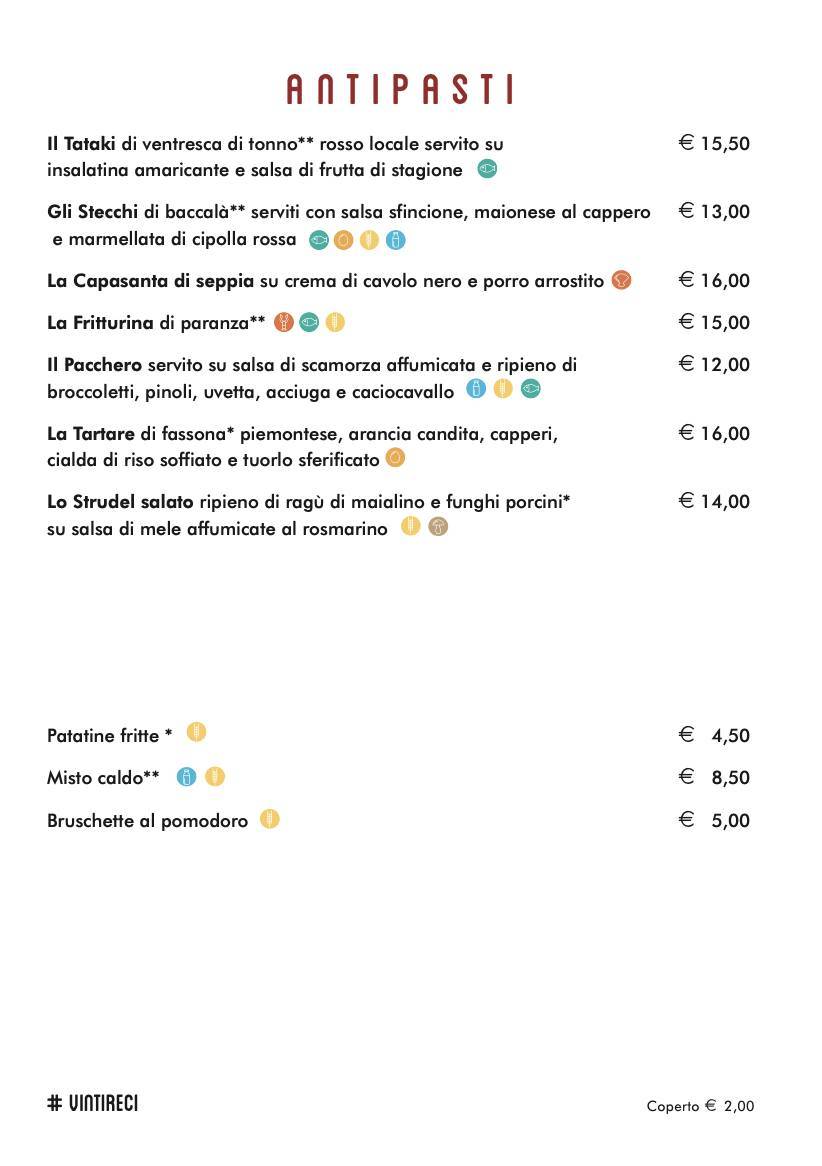 Menu di VintiReci Ristorante Pizzeria Gourmet 