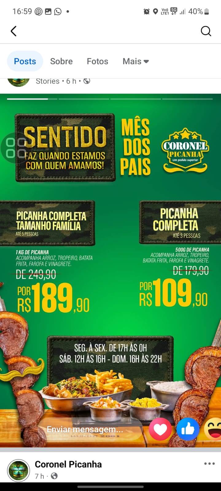 Coronel Picanha cardápio