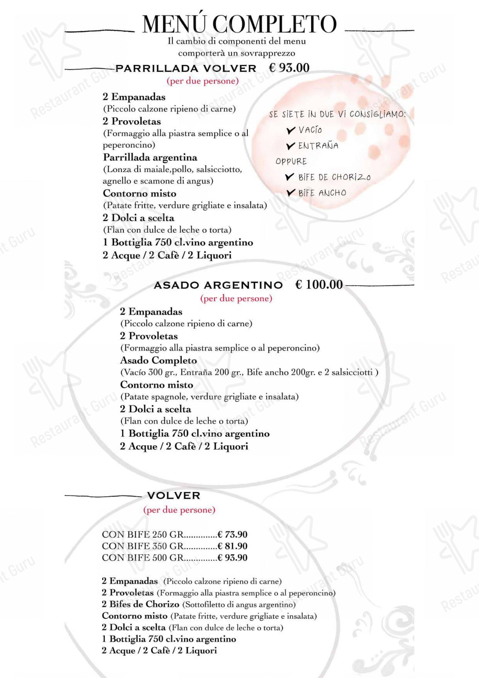 Menu di Volver - Menu