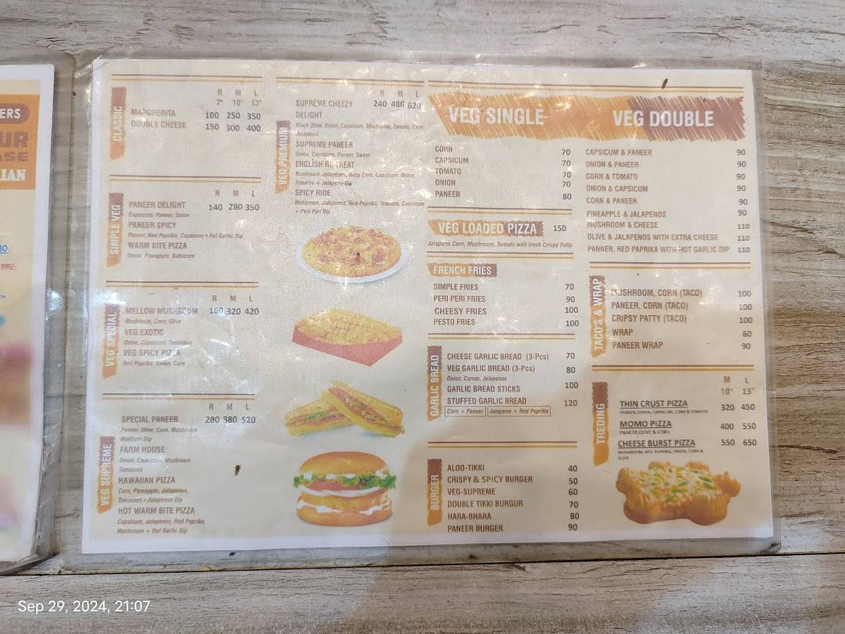 WARM BITE PIZZA menu