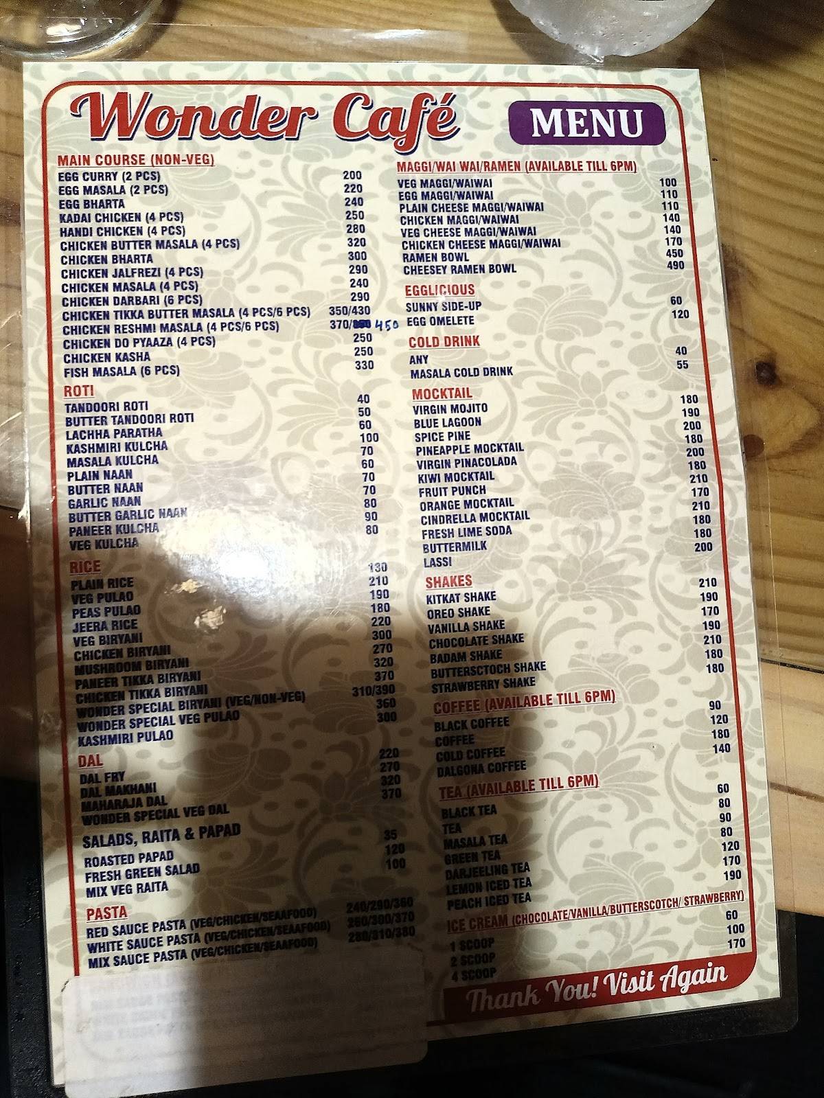 WONDER CAFÉ - Fine Dining menu