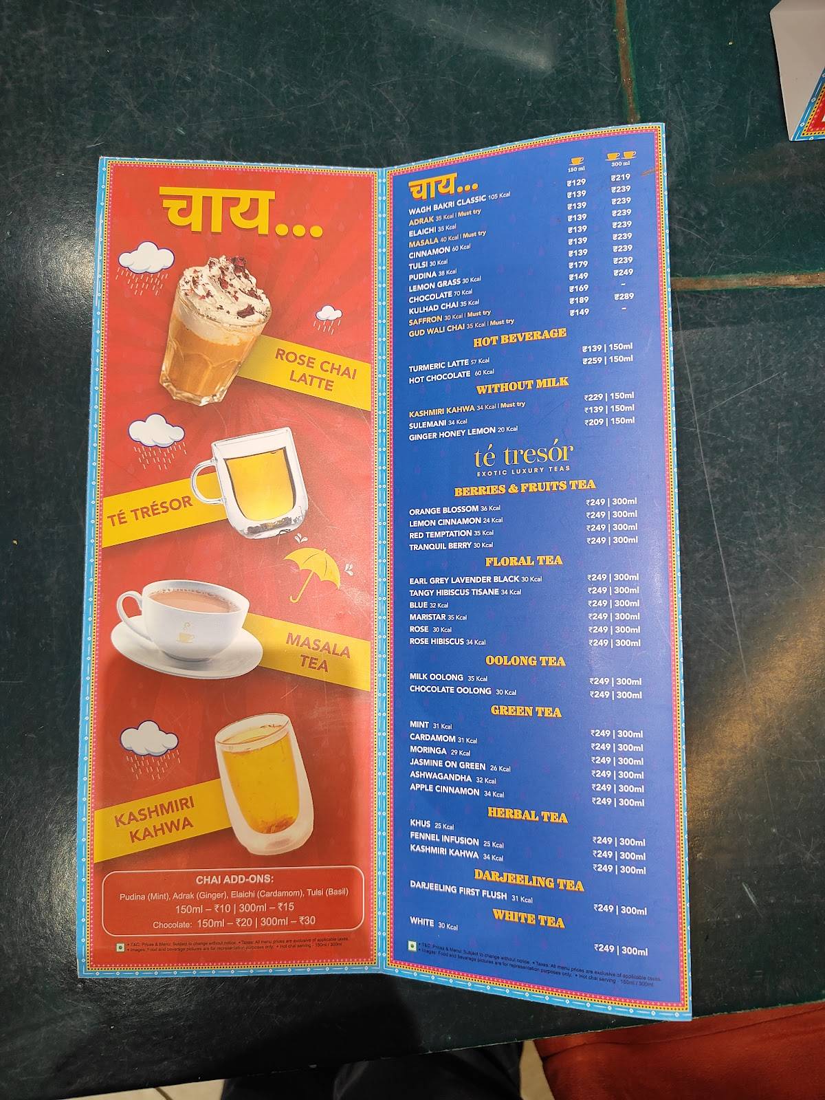 Wagh Bakri Tea Lounge menu