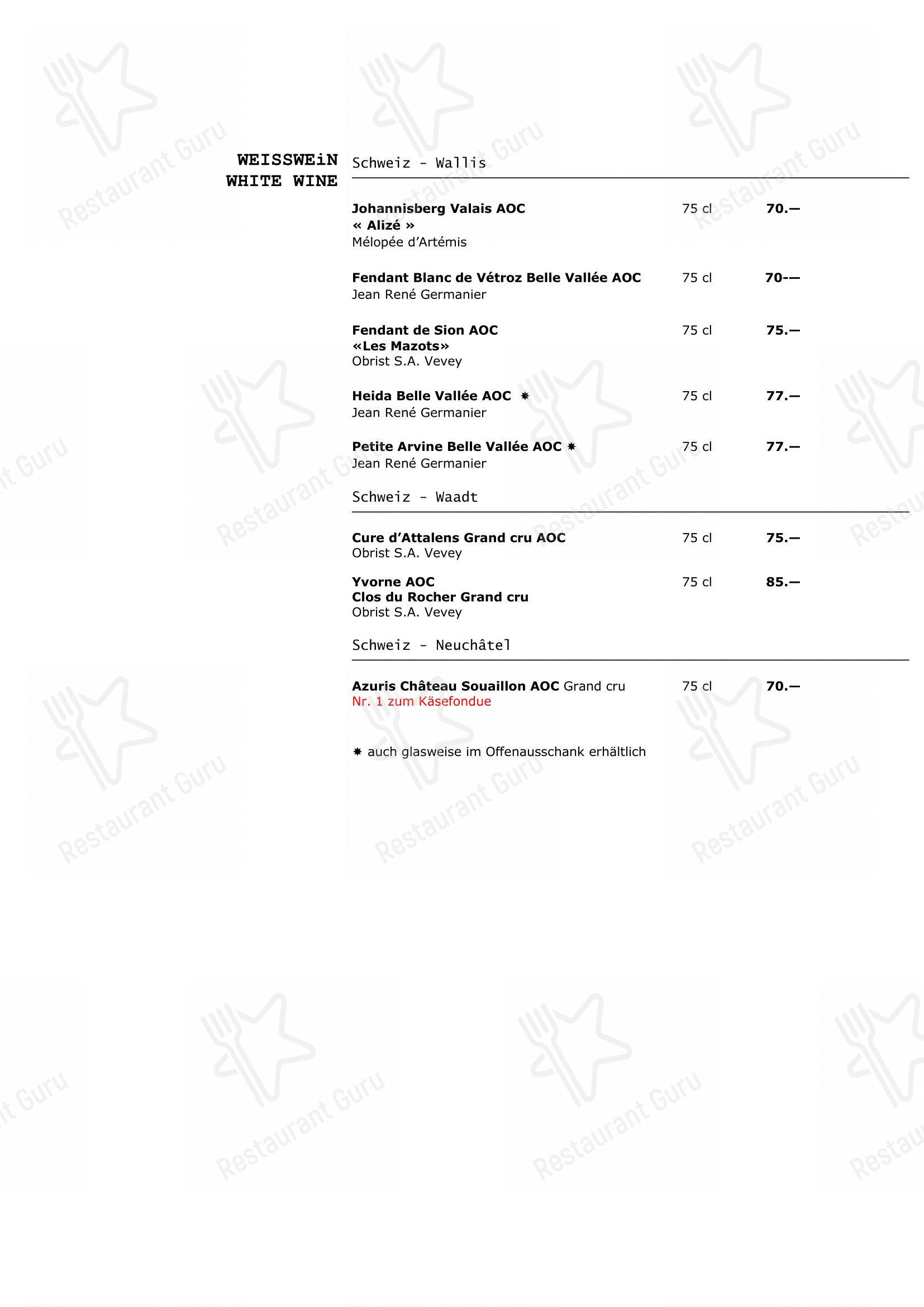 Menu per Walliser Kanne pub & bar