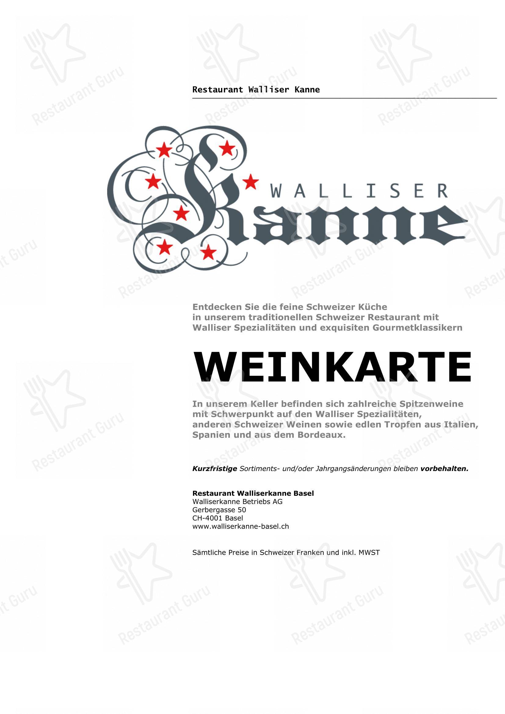 Menu per Walliser Kanne pub & bar