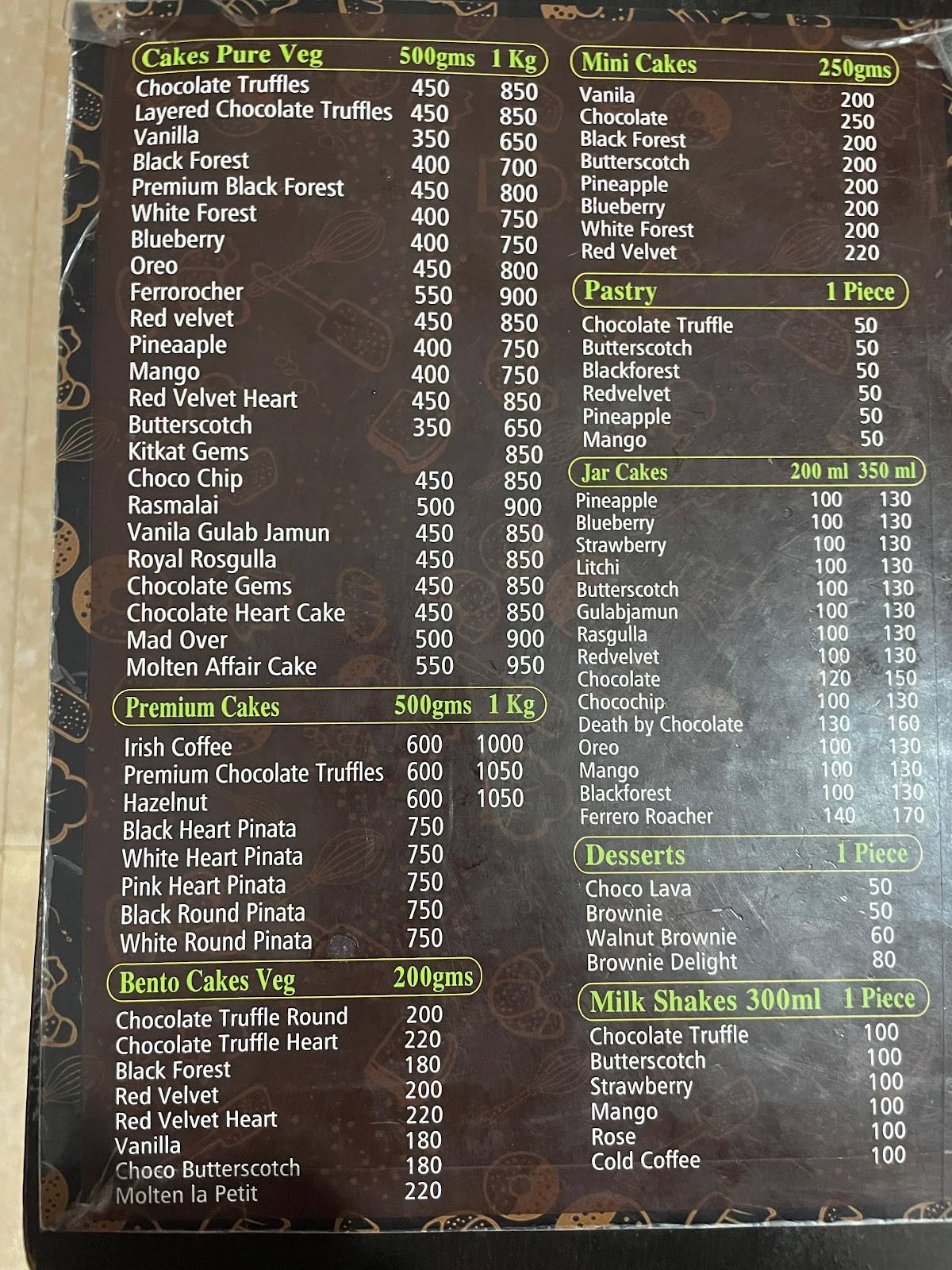 WarmOven Fresh Cakes and Desserts menu