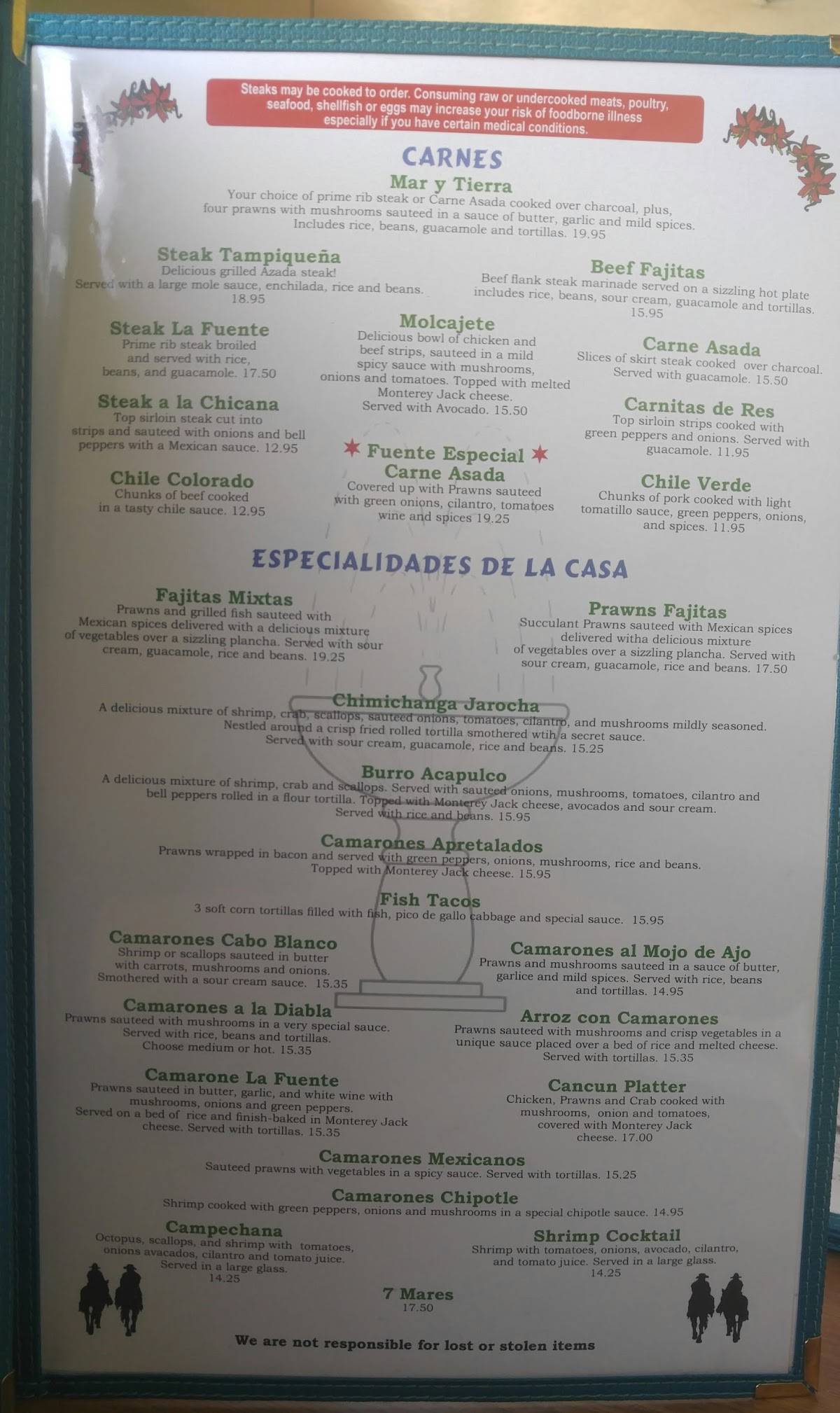 Menu at La Fuente restaurant, Wenatchee
