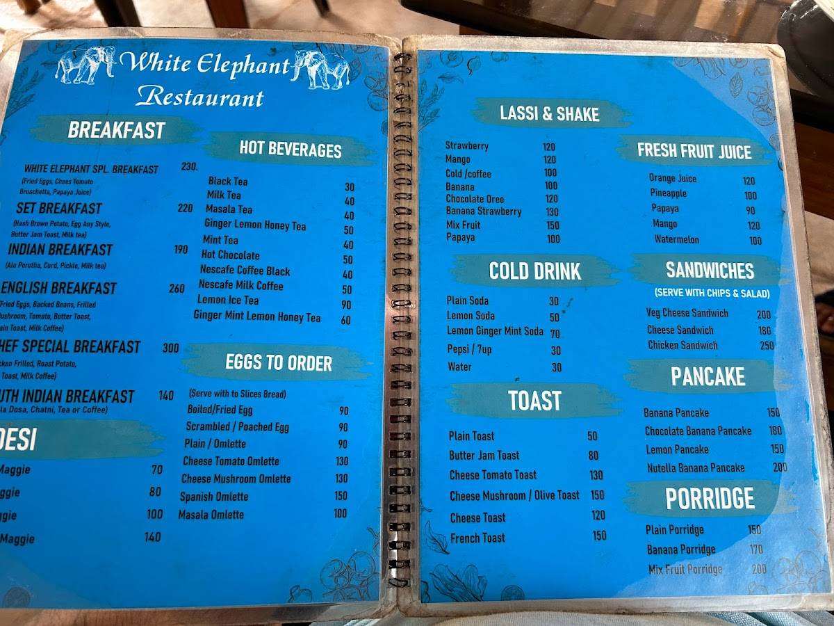 White Elephant Restaurant & Cottages menu