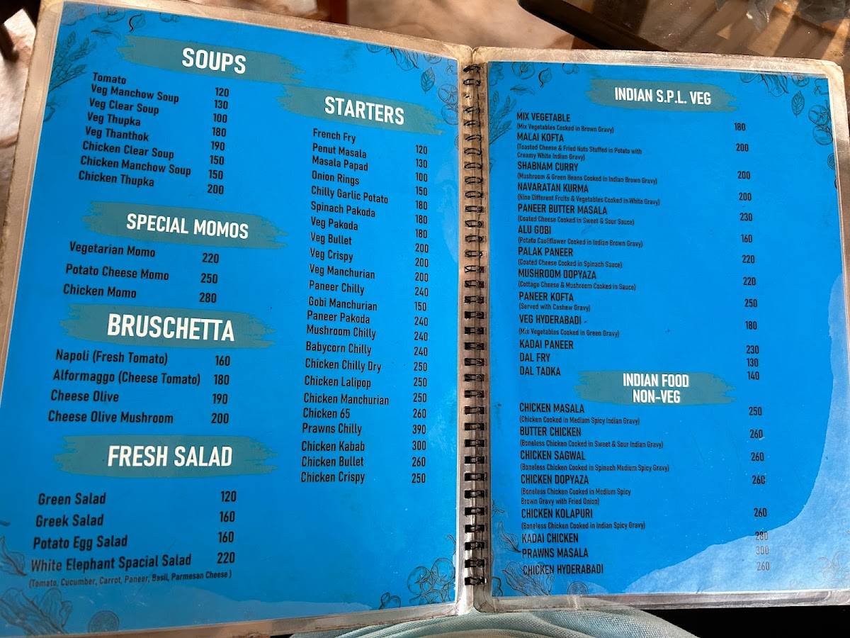 White Elephant Restaurant & Cottages menu