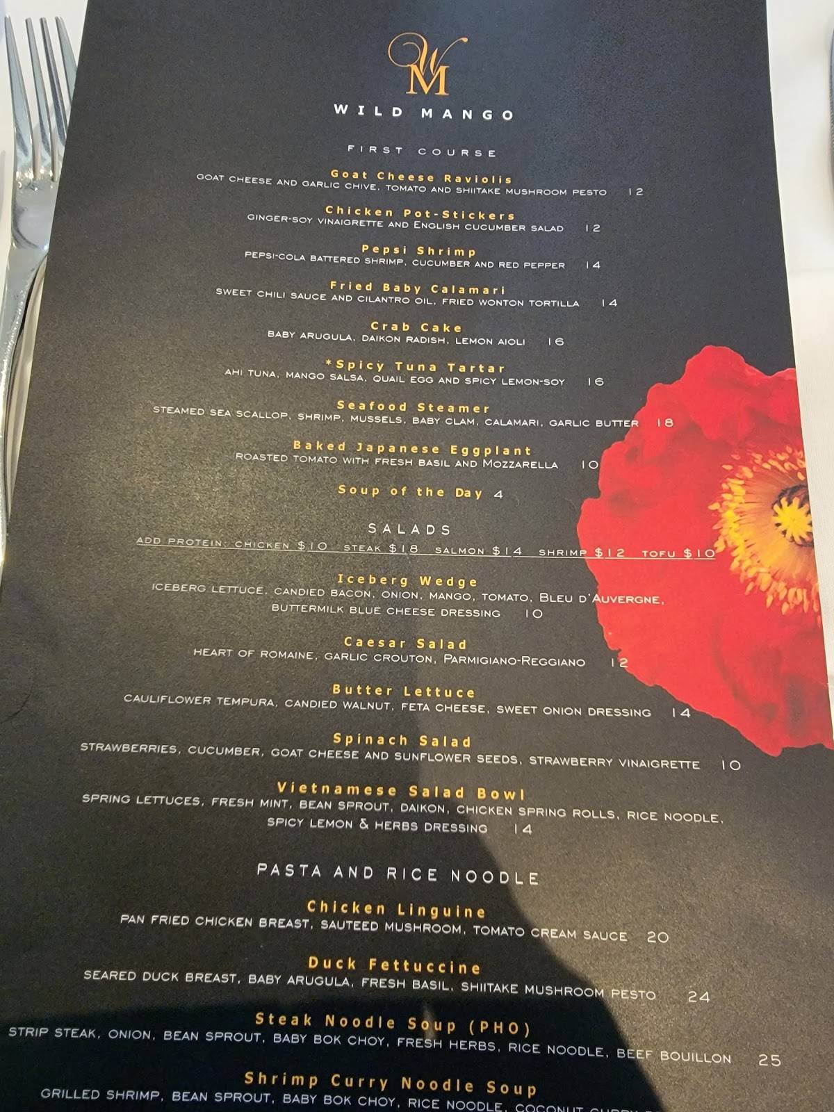 Menu at Wild Mango Restaurant and BarLegacy Village, Lyndhurst
