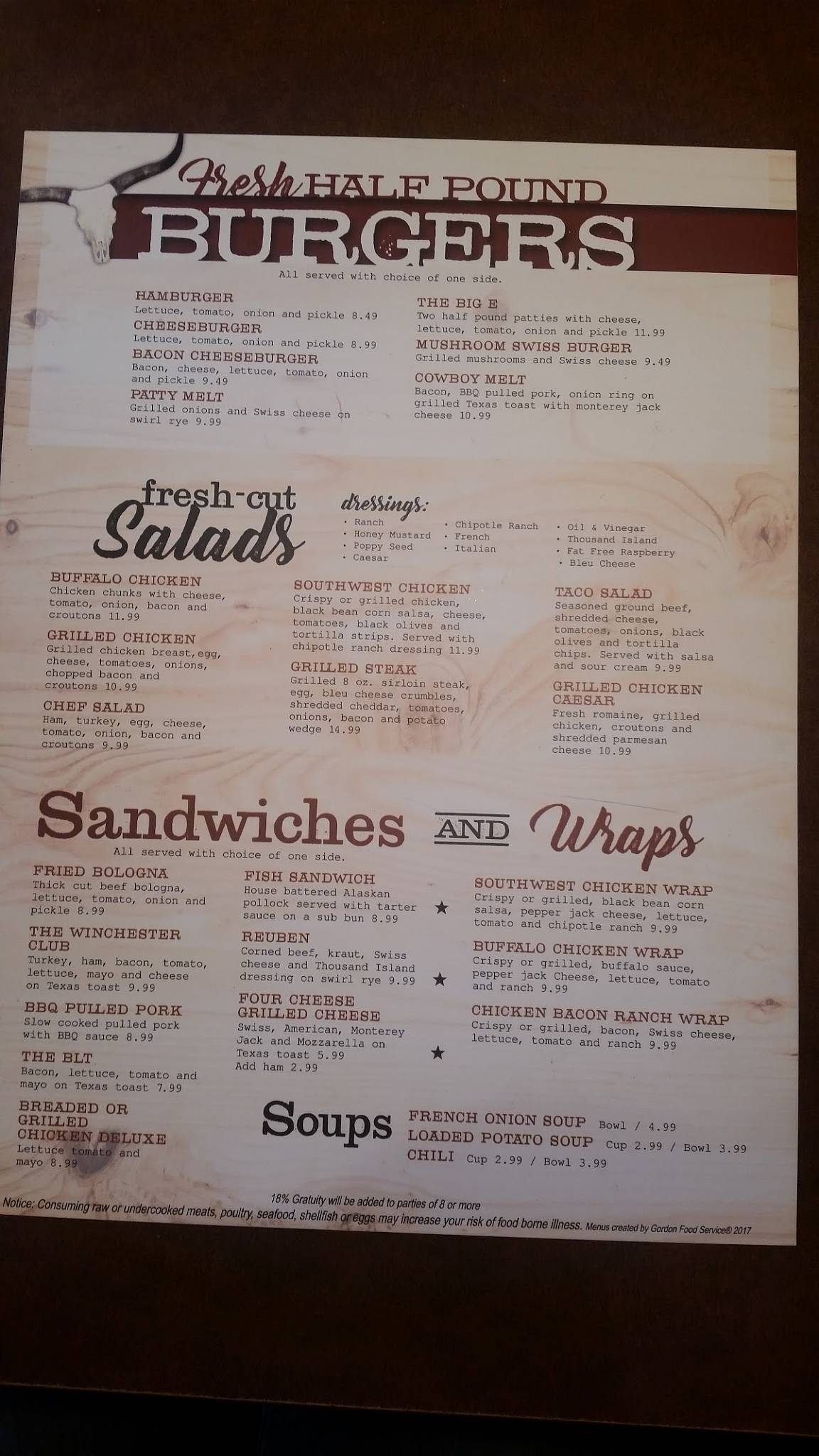 Menu at Winchesters Restaurant and Saloon, Delta
