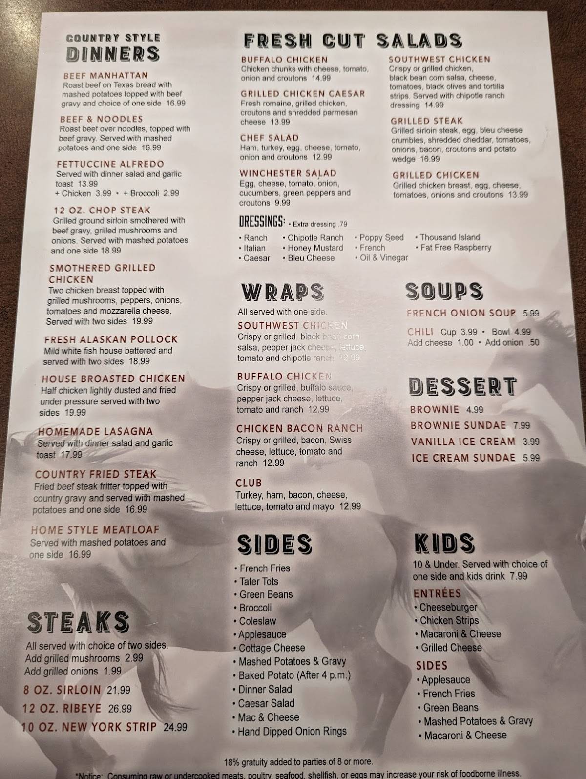 Menu at Winchesters Restaurant and Saloon, Delta