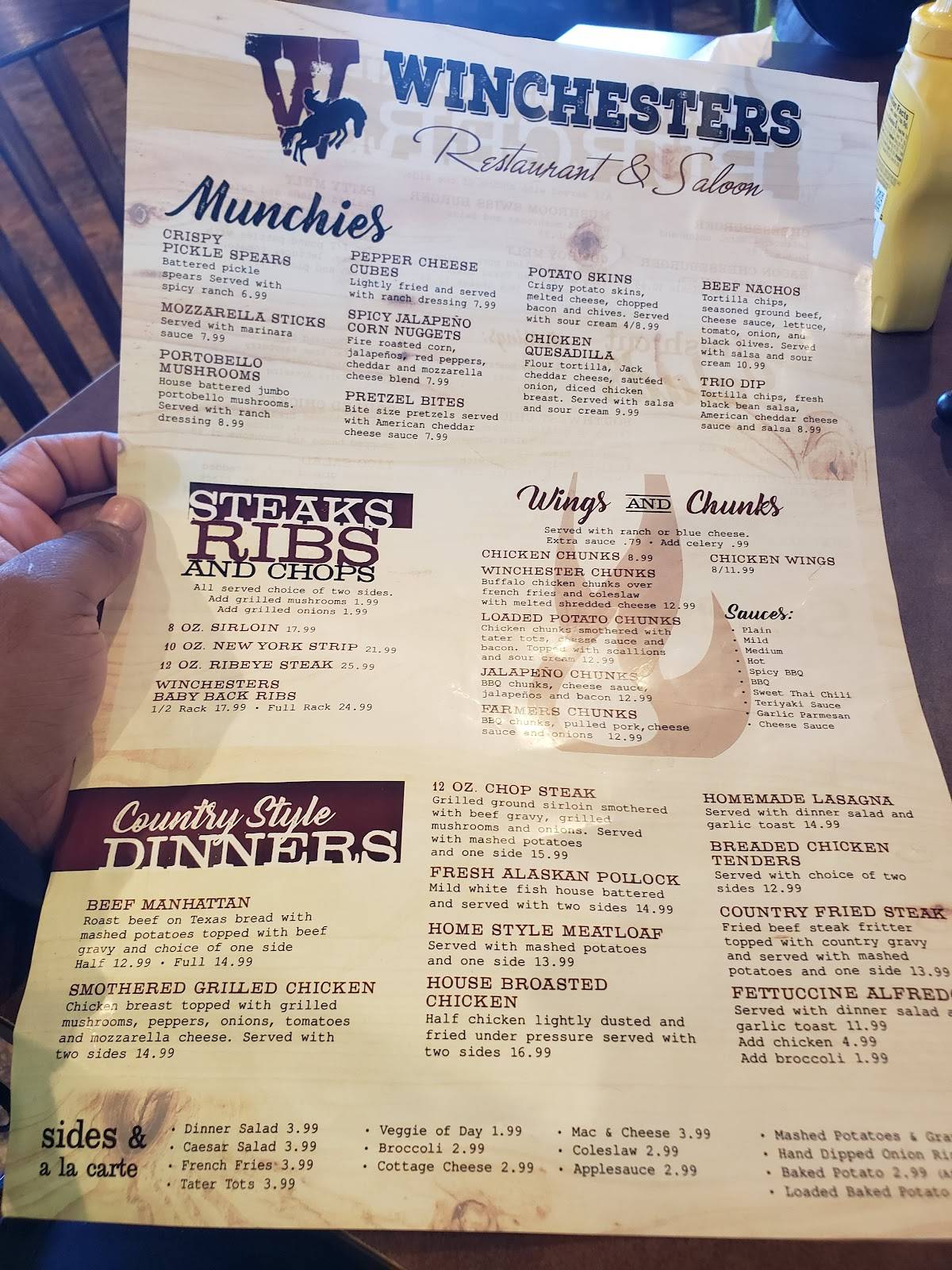 Menu at Winchesters Restaurant and Saloon, Delta