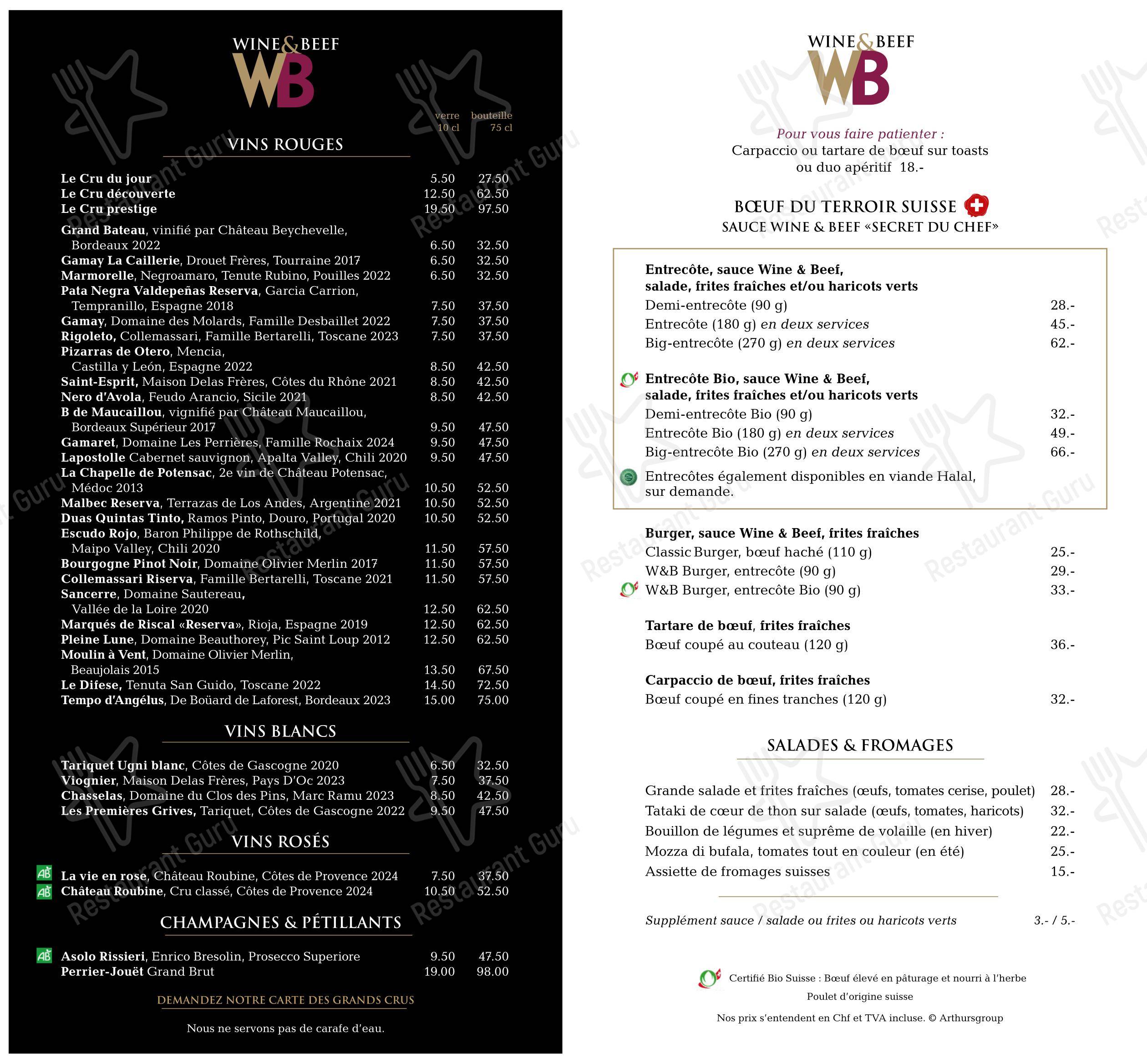 Wine & Beef Fusterie in Ginevra - Menu