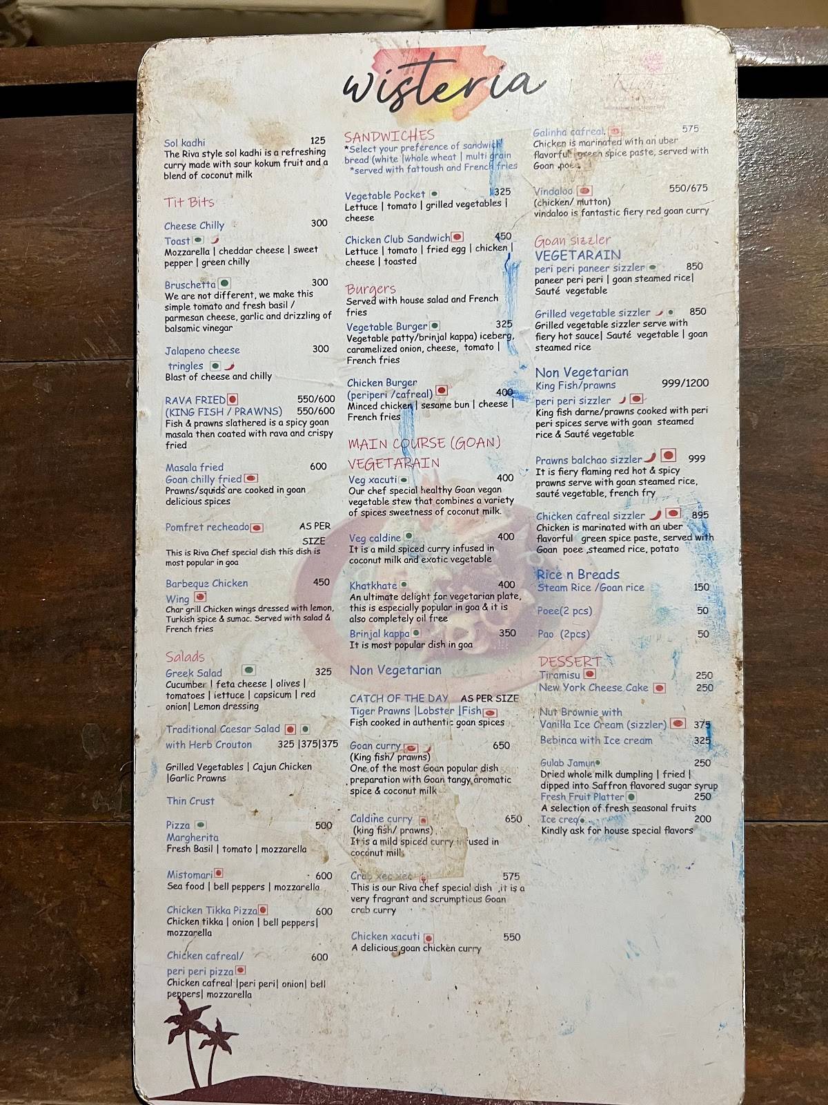 Wisteria Cafe menu