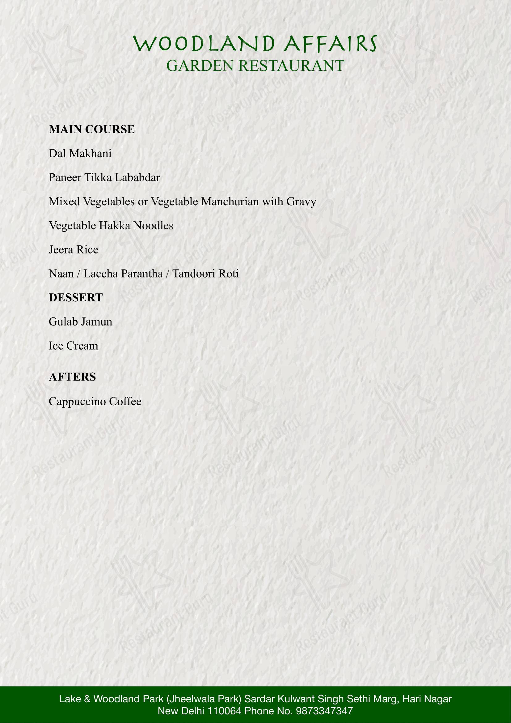 Коктейльная карта for the Woodland Affairs restaurant