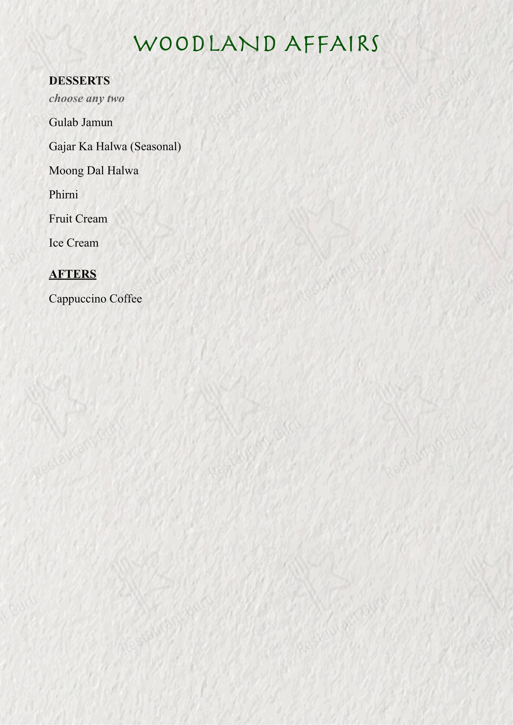 Ночное меню for Woodland Affairs in New Delhi