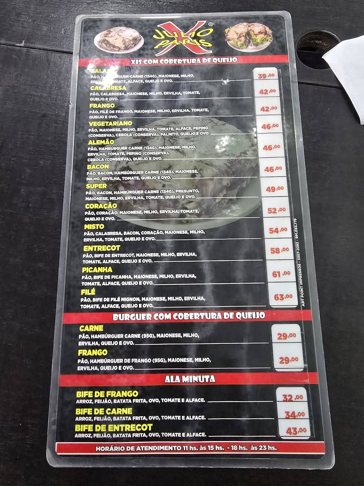 Xis Julio Paris cardápio