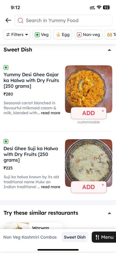 YUMMY FOOD menu