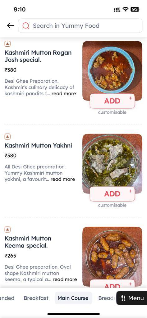 YUMMY FOOD menu