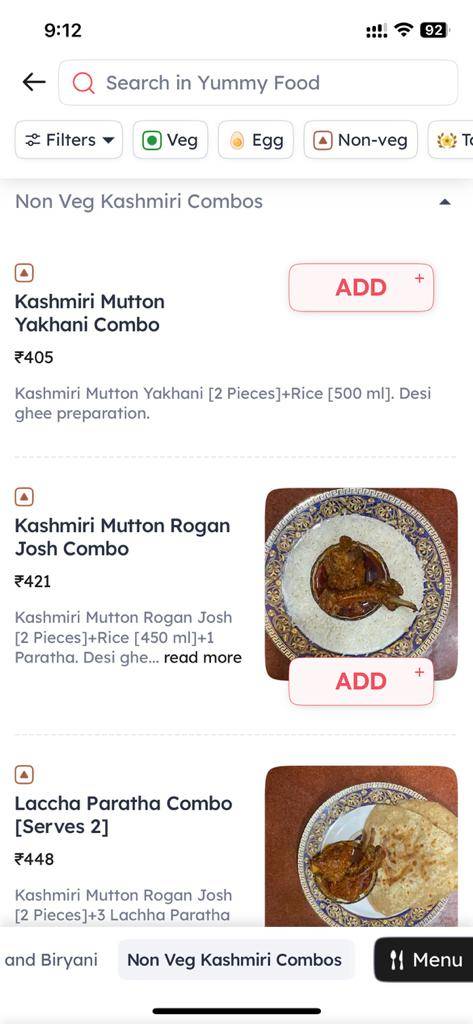 YUMMY FOOD menu