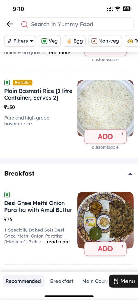YUMMY FOOD menu
