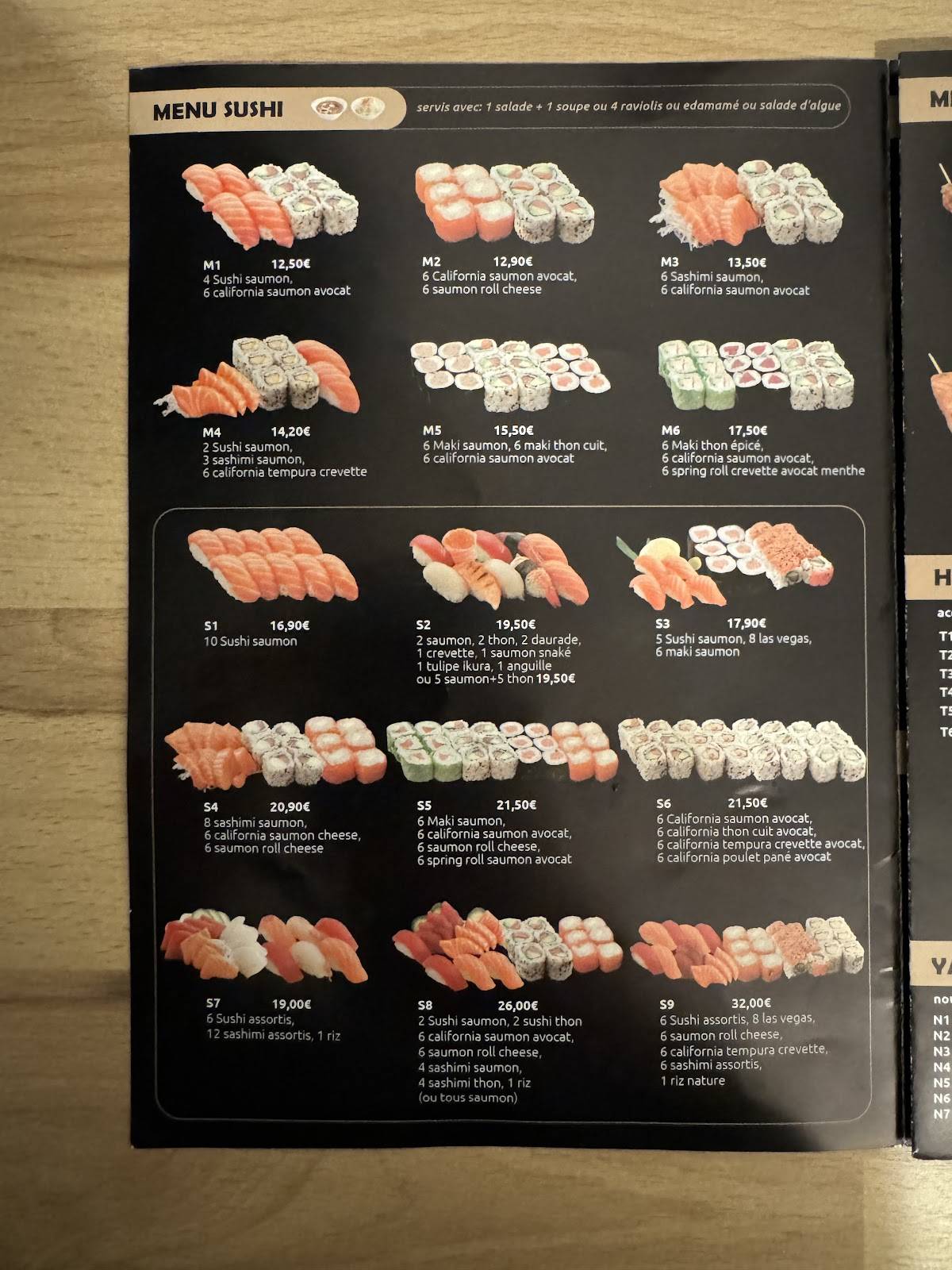 Menu de Yamato La Rochelle