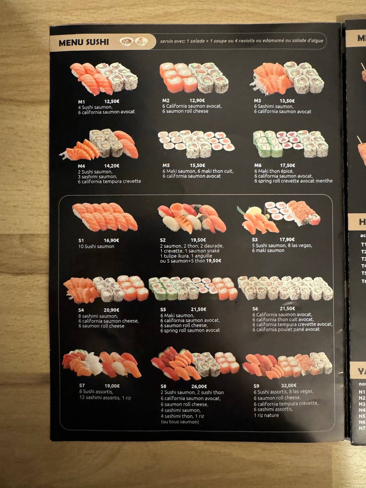 Menu de Yamato La Rochelle