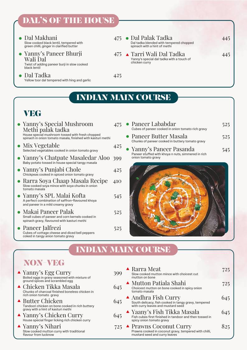Yanny's Multi-cuisine Restaurant & Coffee House menu