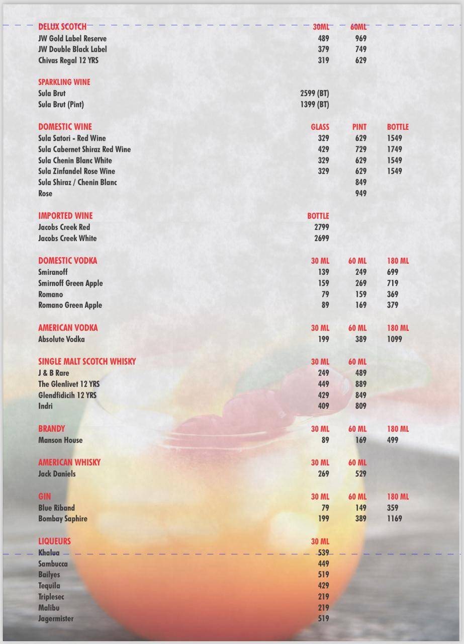 Yash Exotica menu