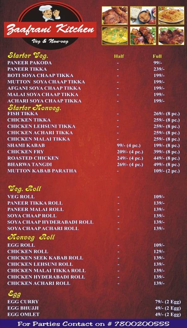 Zaafrani Kitchen menu