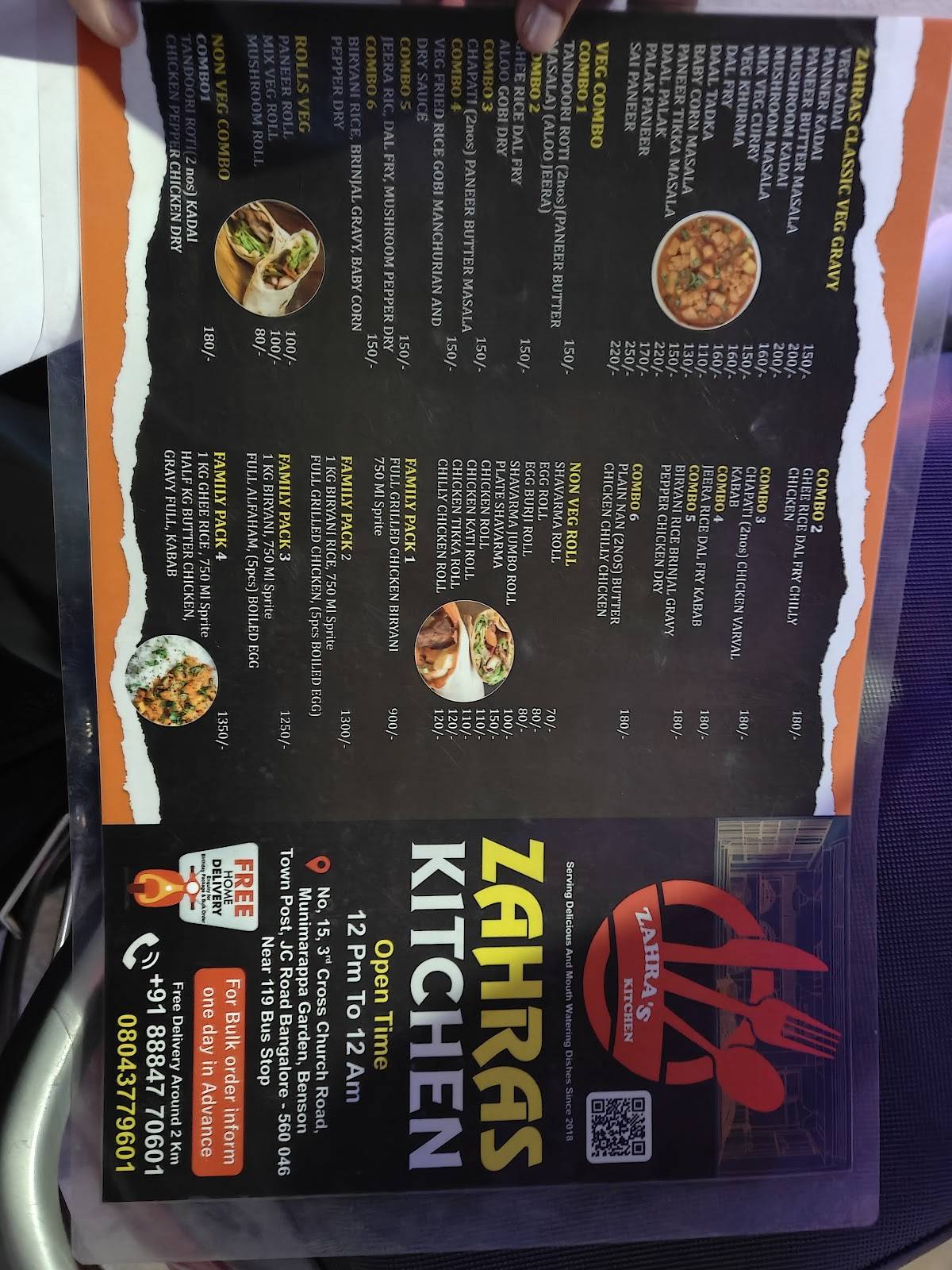 Zahra's kitchen menu