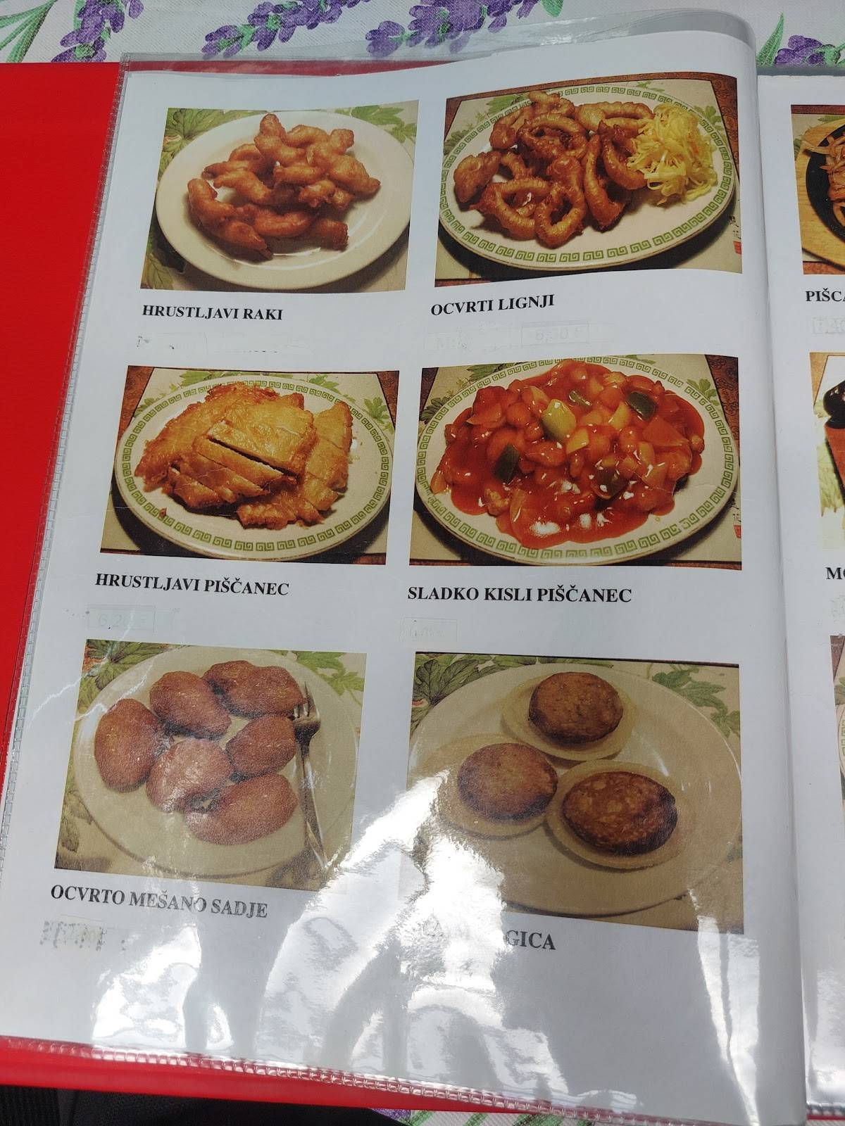 Menu di Kitajska Restavracija Zmajeva Vrata, ZHIFU 