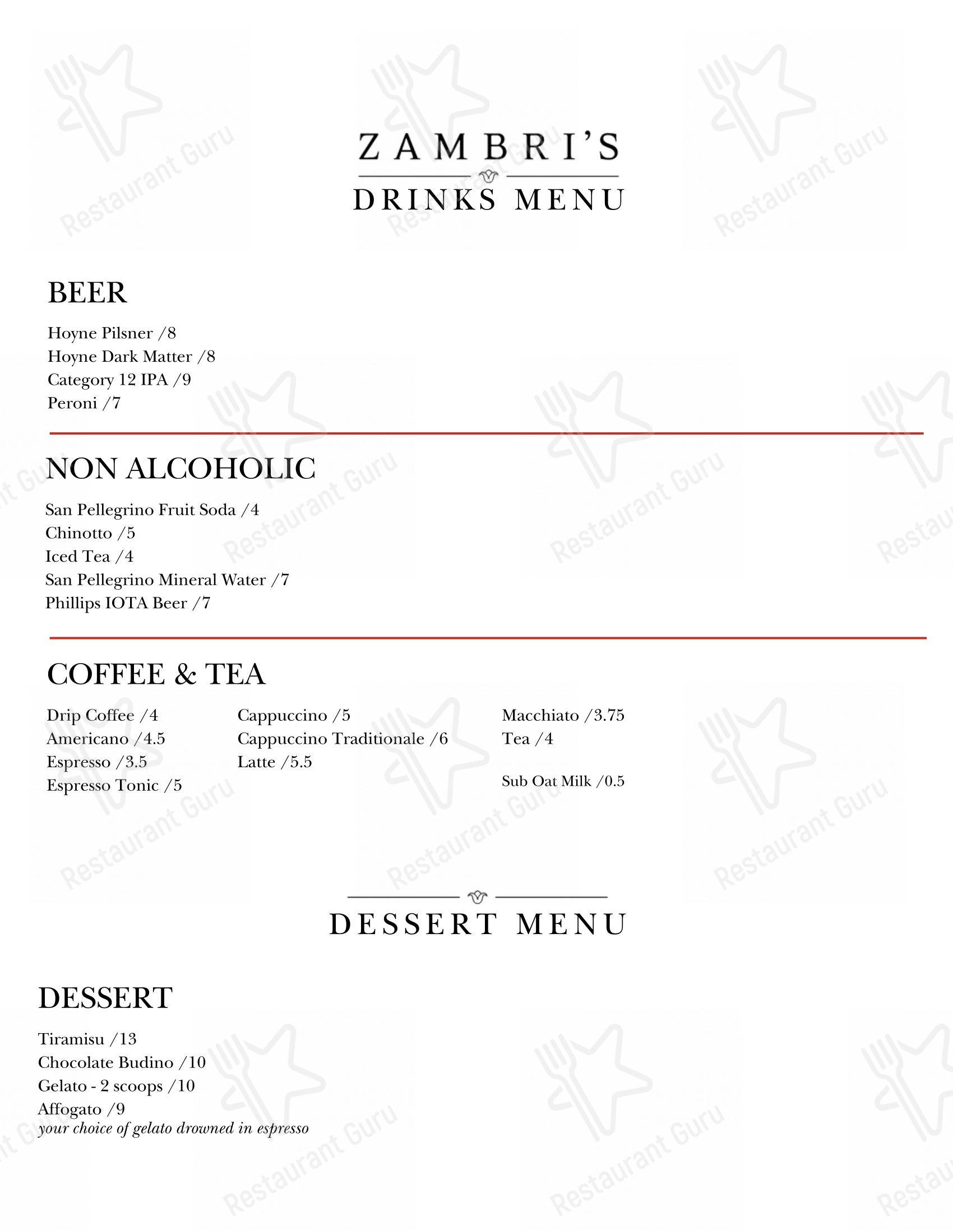 Zambri's dans Victoria - Menu bar