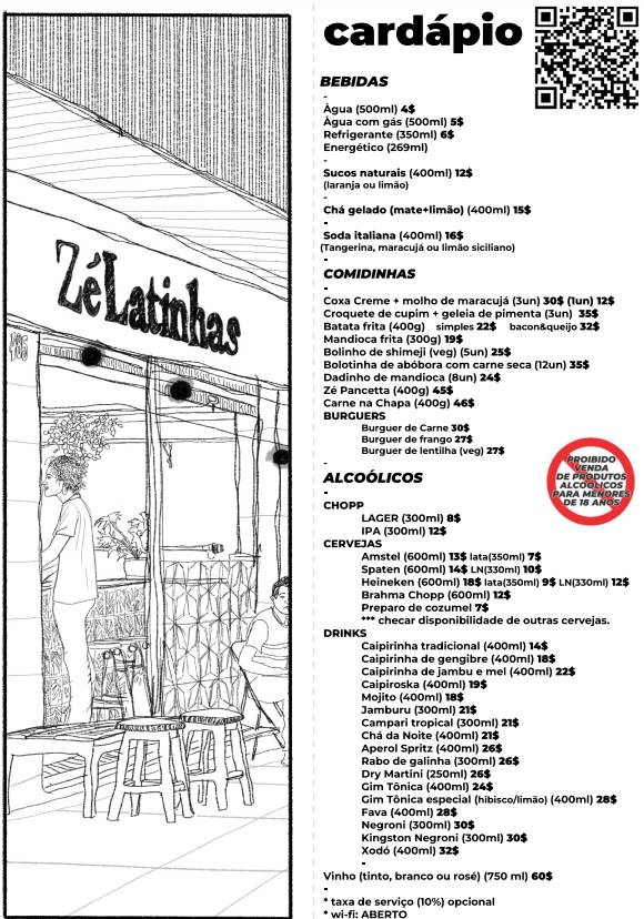 Zé Latinhas cardápio