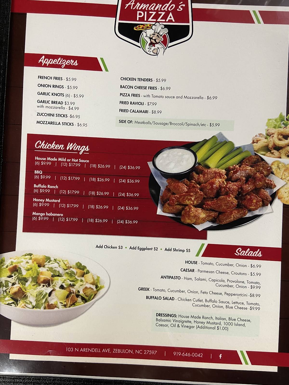 Menu at Armando’s Pizza Zebulon pizzeria, Zebulon
