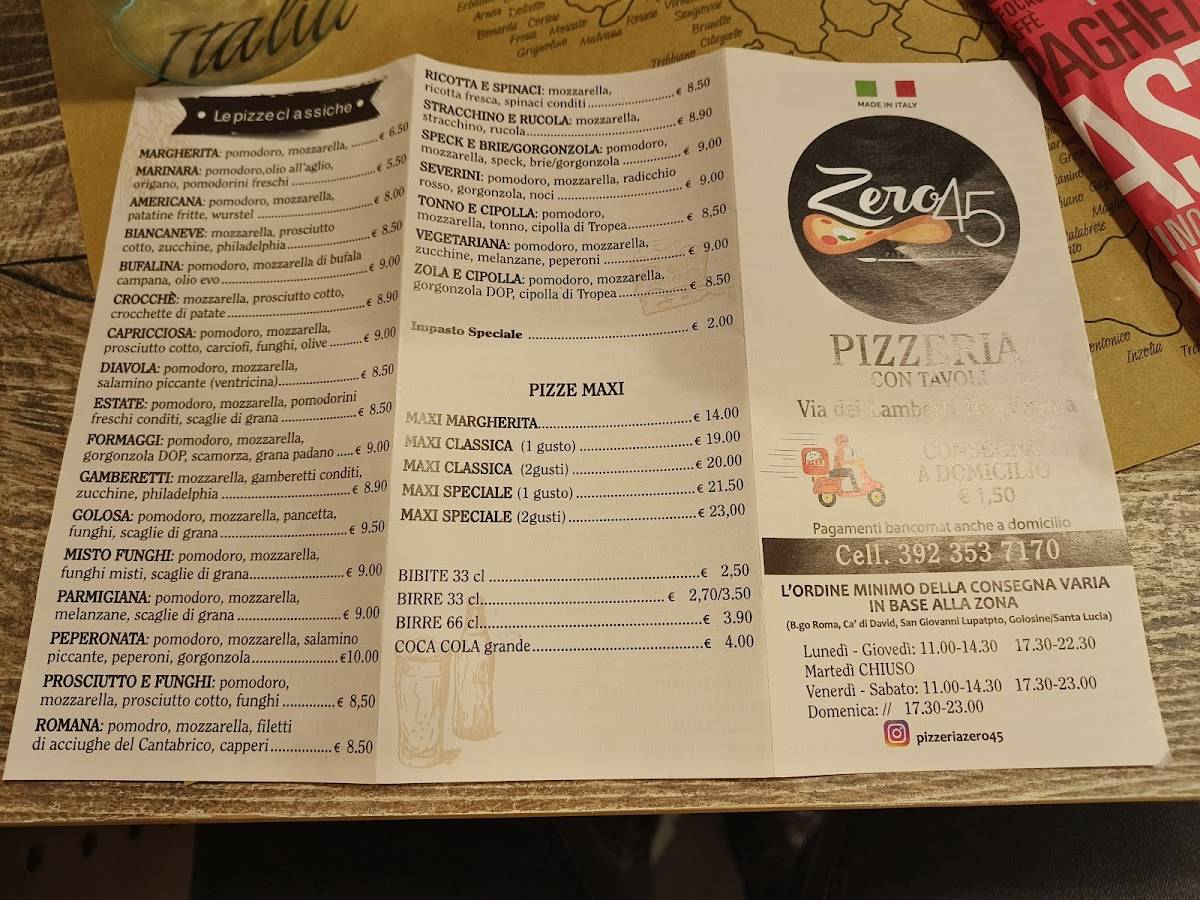 Menu di Zero45 Pizza Italiana 