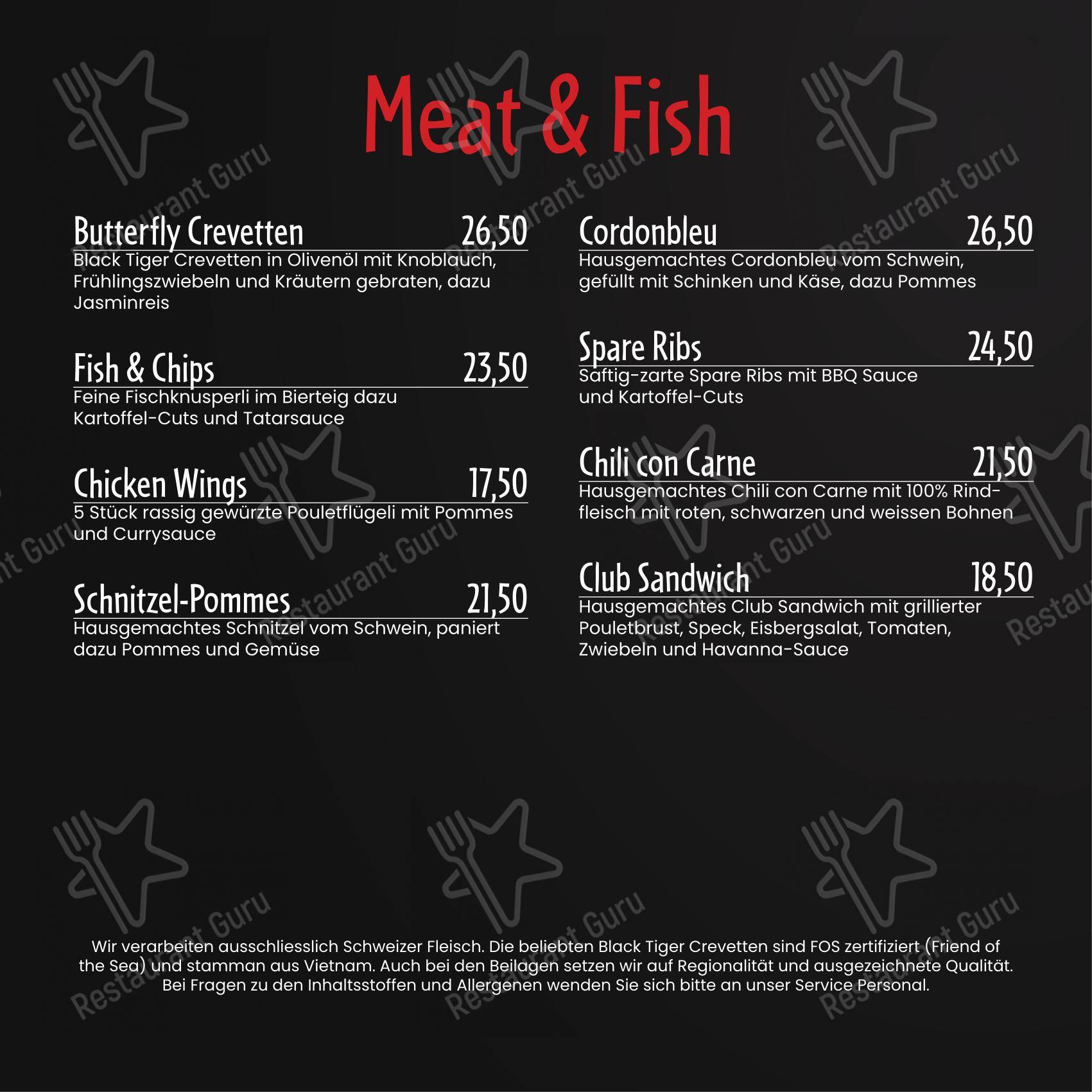 Zofinger Stadtkeller in Zofingen - Menu