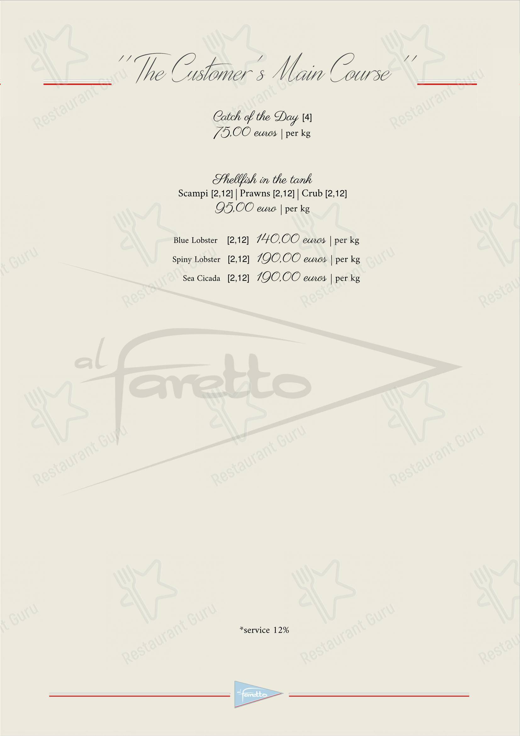 Menu bar per al Faretto - Terrazza sul mare ristorante