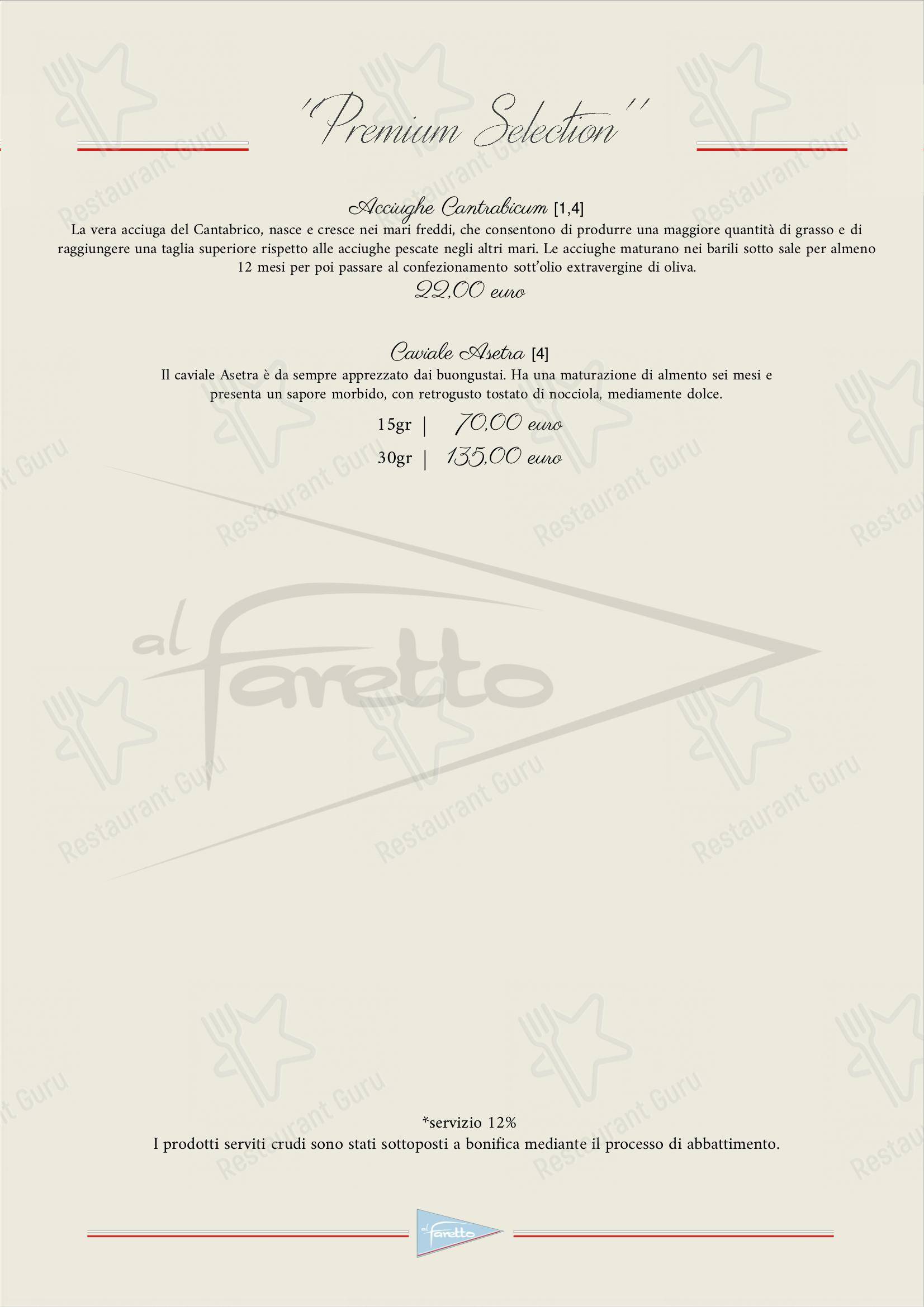 Основное меню per al Faretto - Terrazza sul mare ristorante